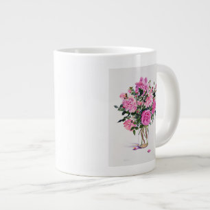 Caneca De Café Grande Rosas em um jato de vidro