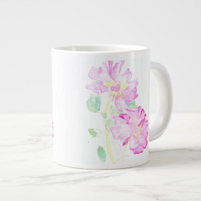 Caneca De Café Grande Rosas Rosa Delicadas: Bonito Jumbo Mug (Frente Esquerda)