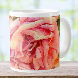 Caneca De Café Grande Rosas Rosa Painterly