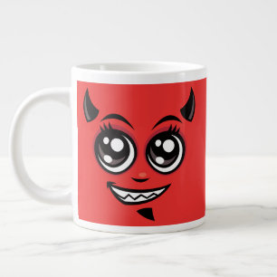 Caneca De Café Grande Rosto de Diabo de Desenho Animado Sorridente e Fof