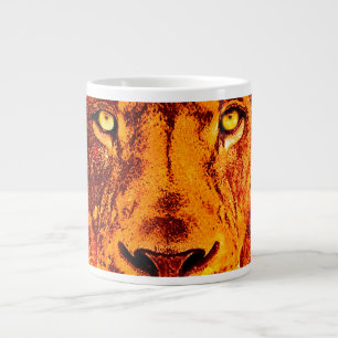 Caneca De Café Grande Rosto Laranja do Leão com Chamas