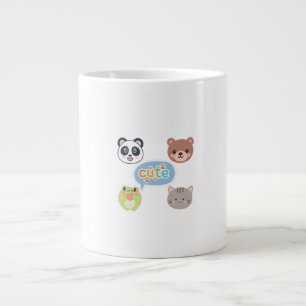 Caneca De Café Grande Rostos de Animais Kawaii Fofos   Adorável Design d