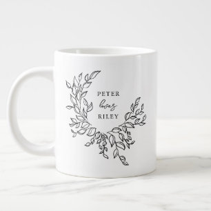 Caneca De Café Grande Roteiro de Amor Simples Coroa Botânica Casais