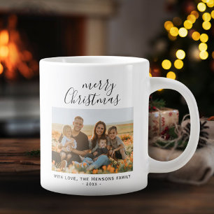 Caneca De Café Grande Roteiro de Natal Alegre Simples Mínimo Foto da Fam