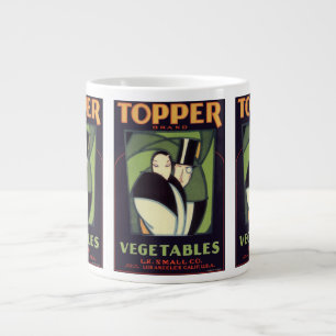 Caneca De Café Grande Rótulo Antigo de Legumes Topper, Romance Art Déco