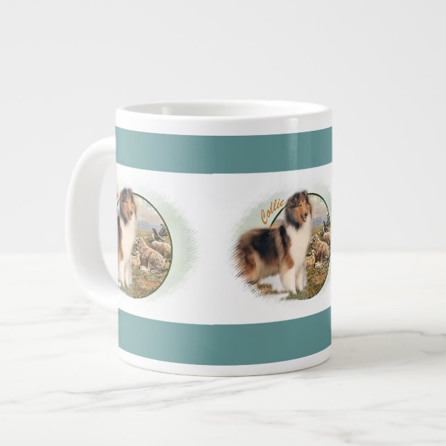 Caneca De Café Grande Rough Collie Keeper da ovelha (Frente Esquerda)