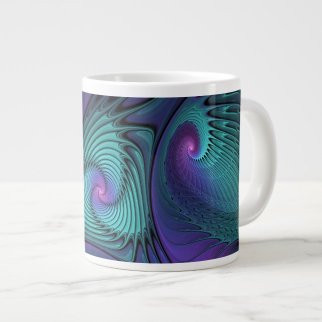 Caneca De Café Grande Roxo Conhece Arte Fractal Abstrato moderna Turques (Frente Esquerda)