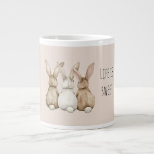 Caneca De Café Grande Rubor Creme Três Coelhinhos Fofos