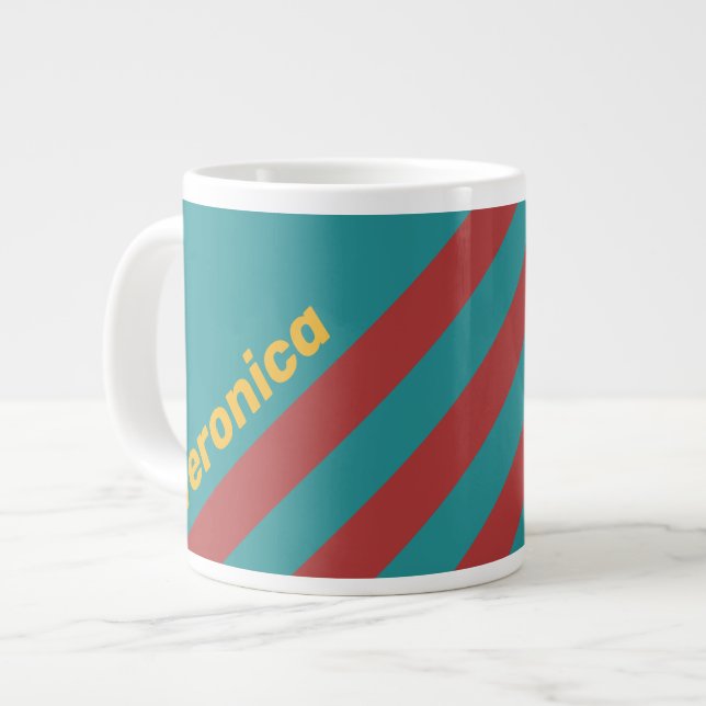 Caneca De Café Grande Ruby Reef Stripes with Name (Frente Esquerda)