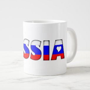 Caneca De Café Grande Rússia Flag Colors Typoographic Pattern Hearts