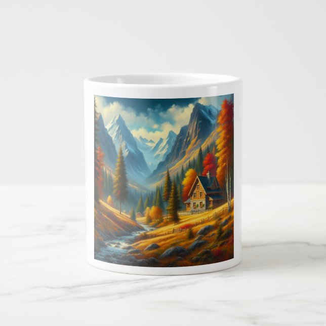 Caneca De Café Grande Russo, Outono - Casca e rio (Frente)