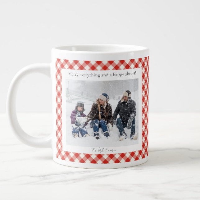 Caneca De Café Grande Rustic Christmas Gift 2 Photo Trendy Red Plaid  (Esquerda)
