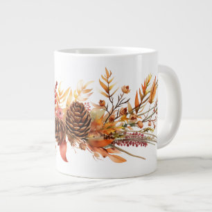 Caneca De Café Grande Rustic Pinecones & Fiery Autumn Leaves
