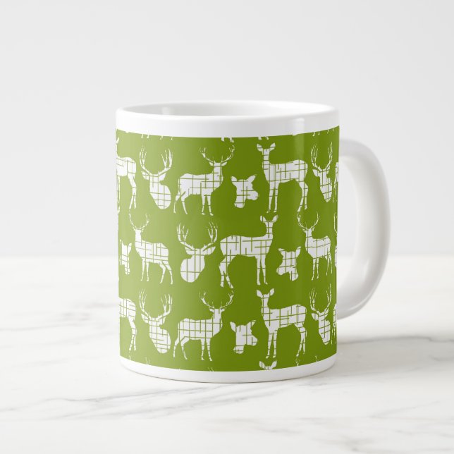 Caneca De Café Grande Rústica Silhouette Deer on Green Specialty Mug (Frente Esquerda)