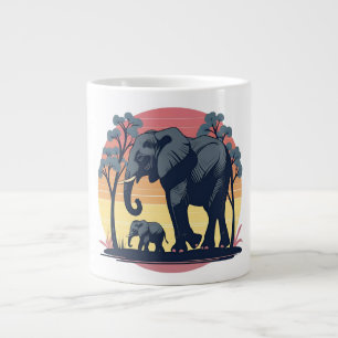 Caneca De Café Grande Sábio e Selvagem – Elefante Retro Família Pôr do S