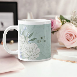Caneca De Café Grande Sage Green & White Peony Floral Jumbo Mug