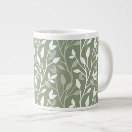 Caneca De Café Grande Sage Verde Moderno Minimal Silhuetas de Folhas
