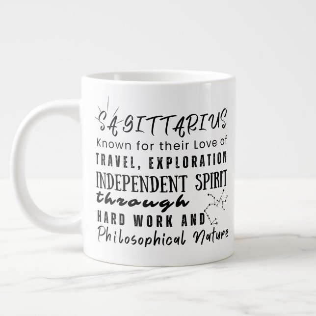 Caneca De Café Grande Sagitário Citações Motivacionais Símbolo Zodiac (Esquerda)