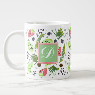 Caneca De Café Grande Salada de Frutas Fofa Kiwi Morangos Monograma Dood