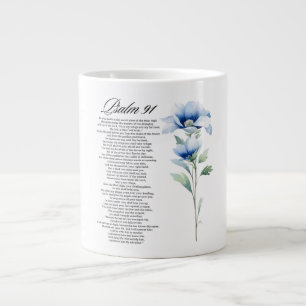 Caneca De Café Grande Salmo 91 Aquarela Flor Azul Escrituras Bíblicas