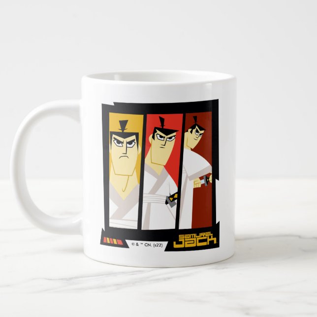 Caneca De Café Grande Samurai Jack Character Tri-Panel Futuristic Frame (Esquerda)