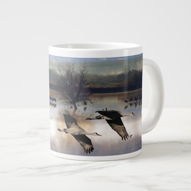 Caneca De Café Grande Sandhill Crane Birds Voando Wildlife Jumbo Mug (Frente Esquerda)