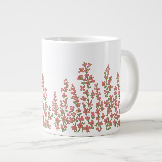 Caneca De Café Grande Sangue Floral Moderno Rosa (Frente Esquerda)
