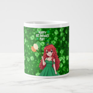 Caneca De Café Grande Santa Patrick é fofo, moça de anime irlandesa