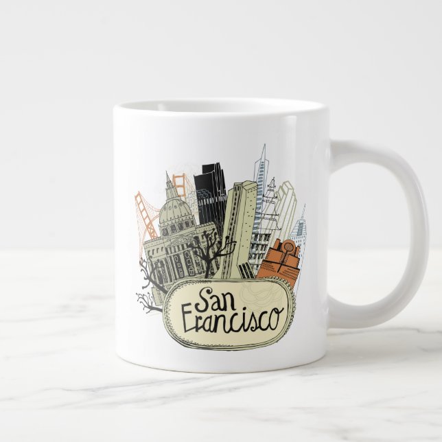 Caneca De Café Grande São Francisco Desenhado à Mão (Direita)