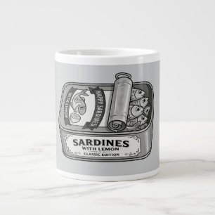 Caneca De Café Grande Sardinhas Enlatadas Vintage em Preto e Branco