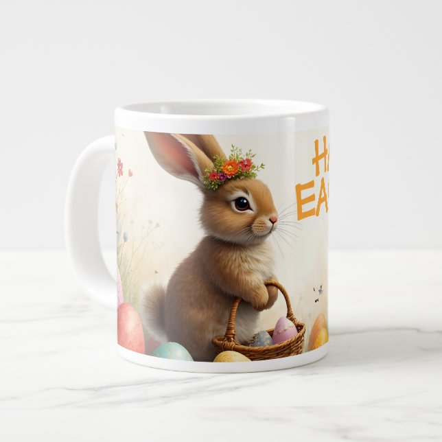 Caneca De Café Grande Saudações da Primavera do Coelho da Páscoa (Frente Esquerda)