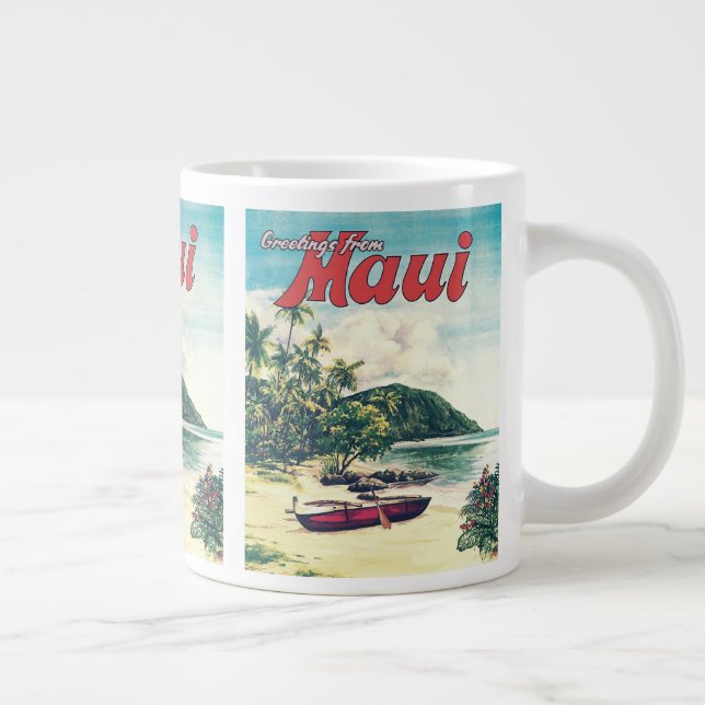 Caneca De Café Grande Saudações De Maui,    HawaiiJumbo Coffee Mug (Direita)