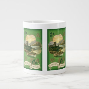 Caneca De Café Grande Saudações do Dia de São Patrício Vintage Trevo Cas