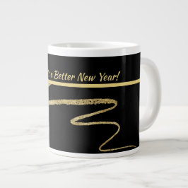 Caneca De Café Grande "Saúde a um Ano novo Melhor", Preto e Dourado