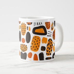 Caneca De Café Grande "Savanna Pop: Tribal Vibes em Laranja e Negro"