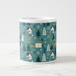 Caneca De Café Grande Scandinavian Merry Christmas Tree Winter Snow