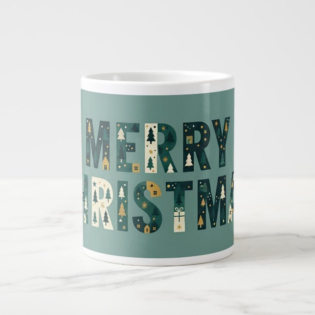 Caneca De Café Grande Scandinavian Merry Christmas Typography (Frente)
