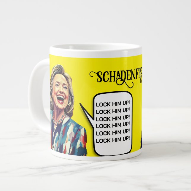 Caneca De Café Grande Schadenfreude Hillary diz Trump Up (Frente Esquerda)