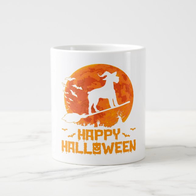 Caneca De Café Grande Schnauzer Bruxo Broomstick Halloween Gift (Frente)