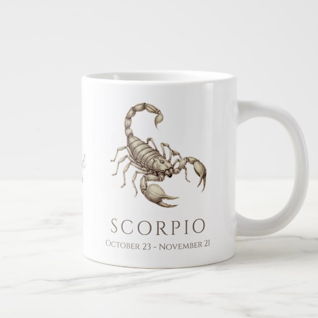 Caneca De Café Grande Scorpio Zodiac Personalized Name & Birth Date (Direita)