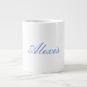Caneca De Café Grande Script de Caligrafia Simples Azul Branco Simples