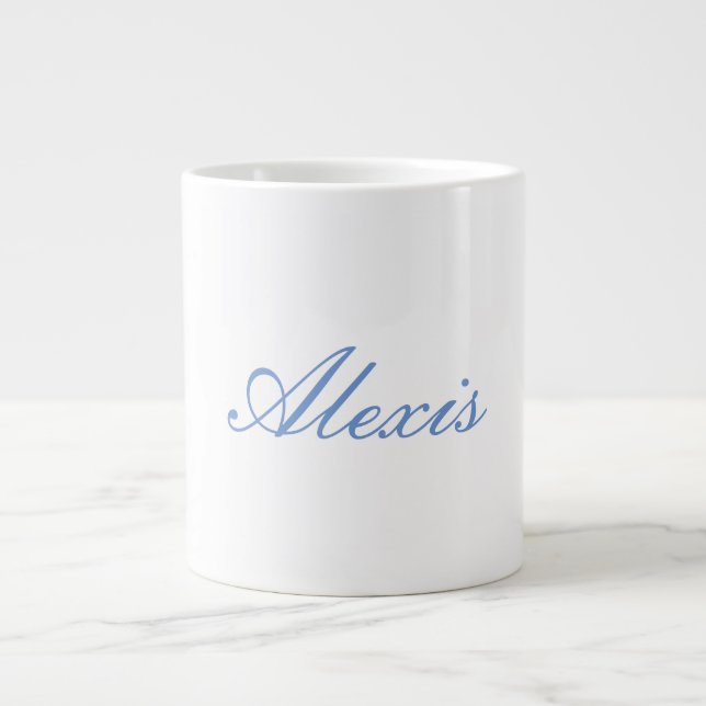 Caneca De Café Grande Script de Caligrafia Simples Azul Branco Simples (Frente)