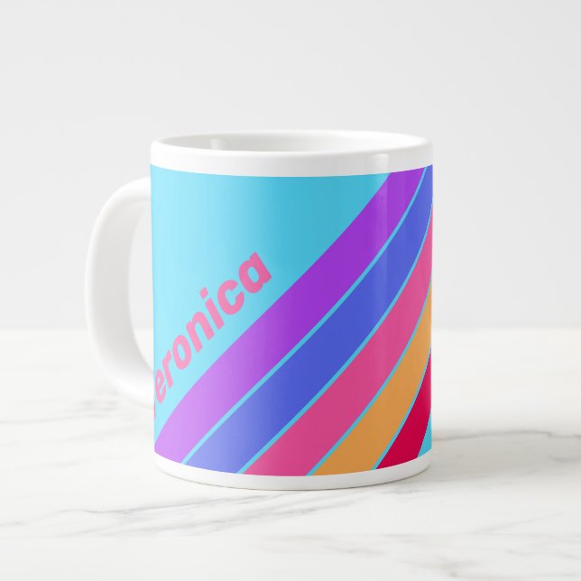 Caneca De Café Grande Sea Glass Stripes with Name (Frente Esquerda)