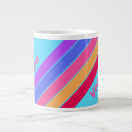 Caneca De Café Grande Sea Glass Stripes with Name