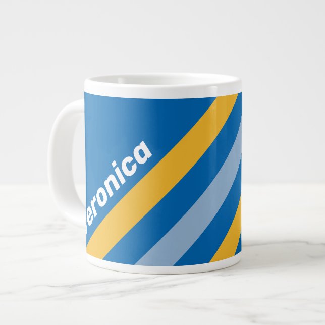Caneca De Café Grande Seaside Stripes with Name (Frente Esquerda)