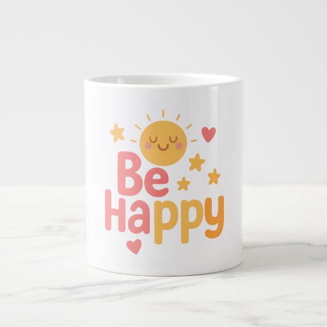 Caneca De Café Grande Seja feliz - Design de citação motivacional alegre (Frente)