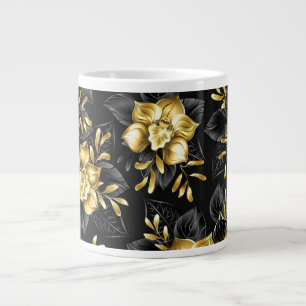 Caneca De Café Grande Sem costura com orquídeas de joalharia