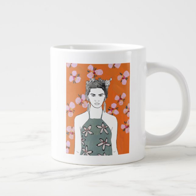 Caneca De Café Grande Senhora do Flor Rosa - Laranja (Direita)