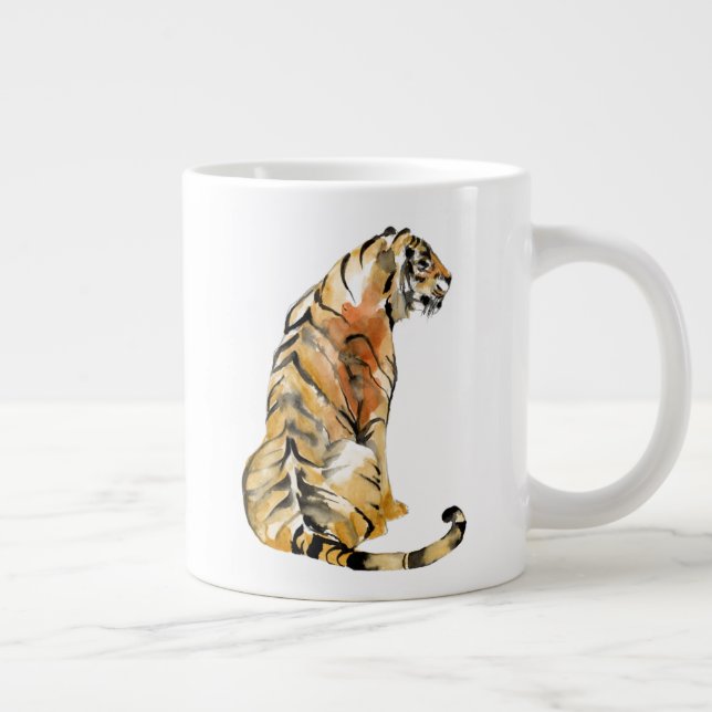 Caneca De Café Grande Sentado de Tigre de Aquarela (Direita)