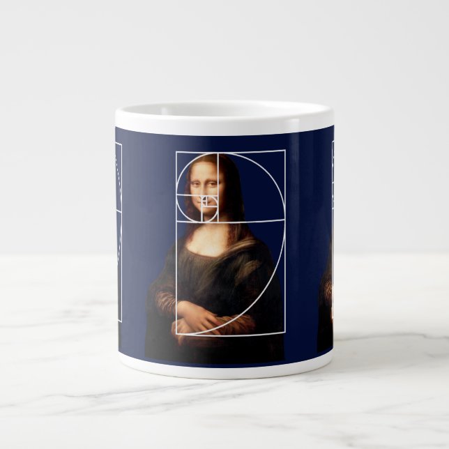 Caneca De Café Grande Sequência Fibonacci Leonardo da Vinci Mona Lisa (Frente)